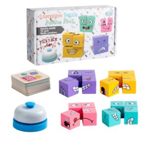 Wooden Face Changing Building Blocks, Magic Face-Changing Wooden Cube Building Blocks Set Equipped with a Bell Fosters Creativity and Imagination, Parent-Child Interactive Games Educational Toys for Kids Boys Girls Birthday, Halloween, Christmas Gift