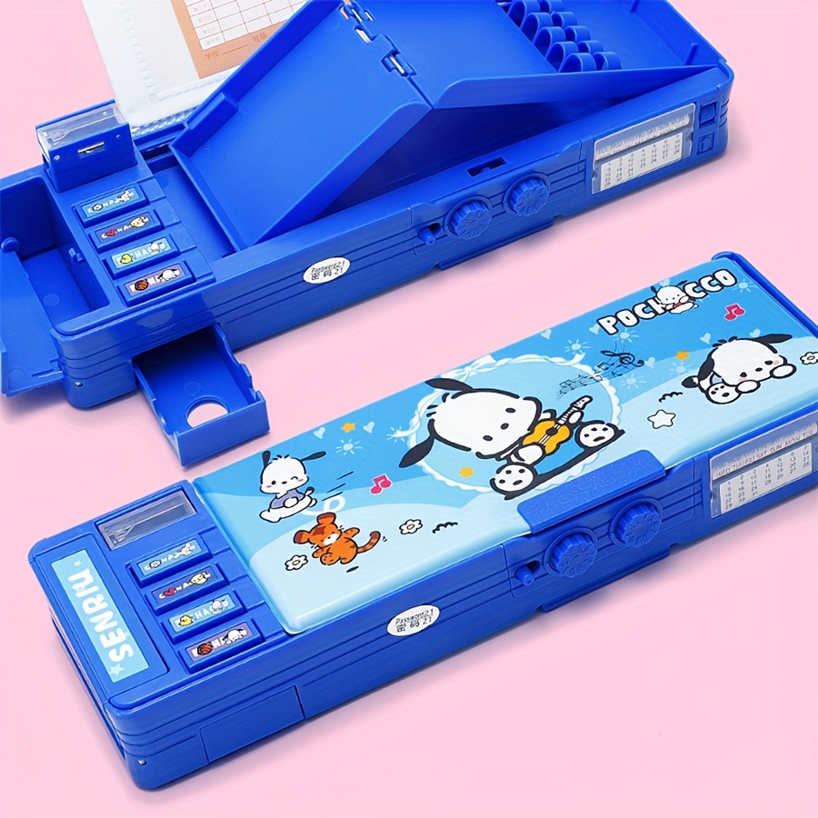 1pc Sanrio Multifunctional Stationery Box, Kuromi & Melody Pattern Password Lock Large Capacity Pencil Case, Double-sided Openable Pen Holder, Including Pencil Sharpener, Small Drawer, Calendar, Time Table, Blackboard and other functions, The best gift for friends - Image 6