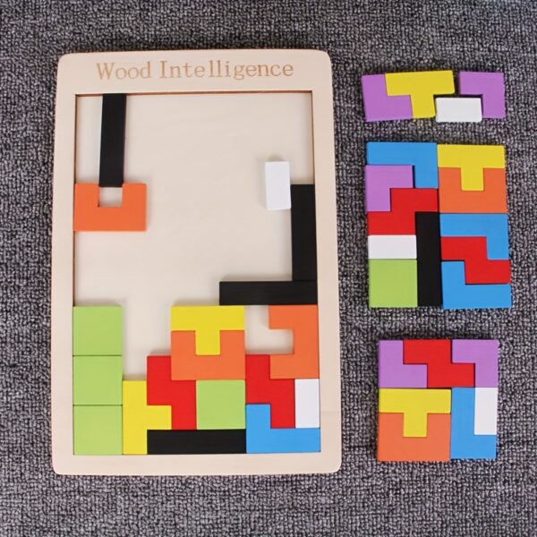 Wooden 3D Puzzle Blocks for Youngsters – Colorful Brain Teaser Educational Toy to Enhance Creativity & Intelligence, Light Brown Wooden Base with Multi-Colored Shapes, STEM Learning Activity for Youngsters, Cognitive Development Games | Pattern Recognition Toy | Reinforced Wood Construction, Puzzles for Youngsters - Image 8