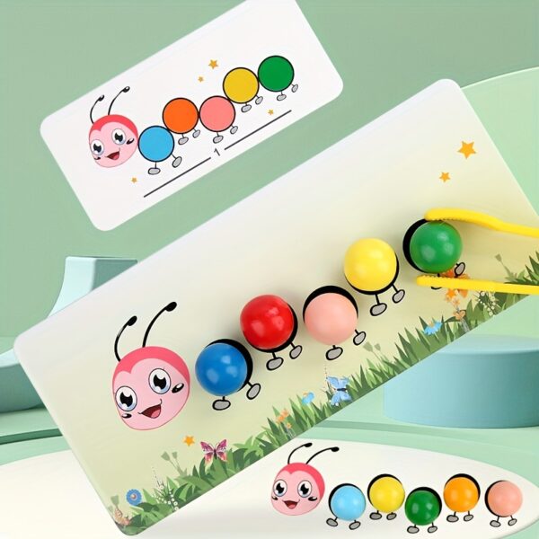 Early Learning for CATERPILLAR Bead Clip Toy - Color Recognition & Fine Motor Skills Development, Focus Training - Educational Wooden Playset for Youngsters, Perfect Christmas Gift - Image 4
