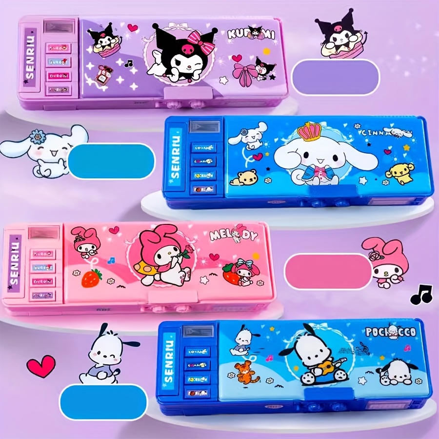 1pc Sanrio Multifunctional Stationery Box, Kuromi & Melody Pattern Password Lock Large Capacity Pencil Case, Double-sided Openable Pen Holder, Including Pencil Sharpener, Small Drawer, Calendar, Time Table, Blackboard and other functions, The best gift for friends - Image 9