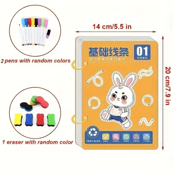 32-PageReusable Kids Practice Workbook with Writable Tracking Lines - Early Learning Activities, Number Tracing, Drawing Exercises - for Ages 3-6 Years Old - Educational Preschool Prep Book for Classroom or Homeschool - Durable Writing Practice Booklet, Preschool Worksheets, Homeschool Activities, Engaging Illustrations, Sturdy Construction, Toddlers And Preschoolers, Toddler Education, Interactive Book, Highquality Paper, Kindergarten Kids - Image 5