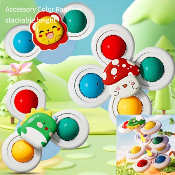 3-Pack Baby Cartoon Suction Cup Spinning Tops, Educational Early Learning Rattles, Stackable Spin Toys, Halloween Thanksgiving Christmas Birthday Gifts, Plastic Mixed Colors, Chinese Mainland Origin, for 0-3 Years Old - Image 4