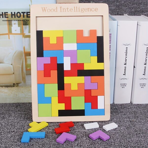 Wooden 3D Puzzle Blocks for Youngsters – Colorful Brain Teaser Educational Toy to Enhance Creativity & Intelligence, Light Brown Wooden Base with Multi-Colored Shapes, STEM Learning Activity for Youngsters, Cognitive Development Games | Pattern Recognition Toy | Reinforced Wood Construction, Puzzles for Youngsters - Image 6
