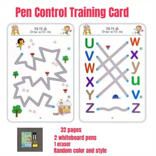 32-Page Erasable Pen Control Training Set with Letters, Numbers & Shapes - Fun Educational Exercises for Youngsters, Perfect Holiday Party Gift, Includes Colorful Alphabet & Number Practice Sheets, Fine Motor Skills Development, Playful Illustrations, Varied Exercise Types - Image 7
