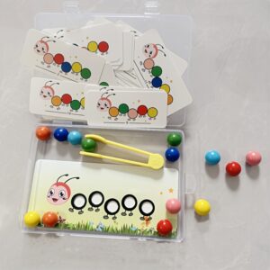 Early Learning for CATERPILLAR Bead Clip Toy - Color Recognition & Fine Motor Skills Development, Focus Training - Educational Wooden Playset for Youngsters, Perfect Christmas Gift