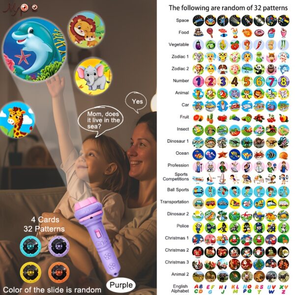 32-Projector Flashlight for Kids - Educational Toy with 32 Interactive Patterns (Dinosaurs, Animals, Numbers 1-10, Fruits) - Portable Bedtime Storytelling Tool, Cognitive Learning Toy for Toddlers - Image 10