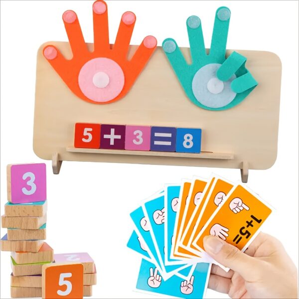 1 counting board, 13 digit blocks, 10 cards, 2 bases, 1 bracket to cultivate cognitive abilities, mathematical operations, addition, subtraction, and matching, Halloween, Christmas, and New Year gifts