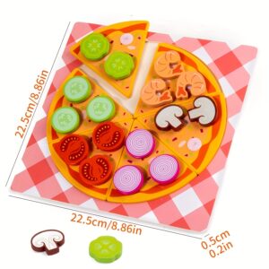 Recycled Wood Pizza Playset - Double-Layer Reusable Pretend Play Toy with Colorful Toppings, Educational Kitchen Role-Play Gift for Kids Ages 3+ (Easter, Children's Day, Back-to-School), Pizza Accessories, Fun Design, Playful Kitchenware