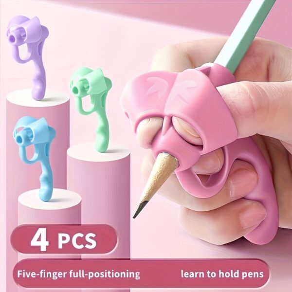 1/2/3/4-Pack Silicone Pen Grip Correctors - Handwriting Practice Aid with Soft Rubber Pencil Holders, Blue & Pink for Improved Posture & Error Correction, Educational Tool, Playful Design, Flexible Design - Image 4
