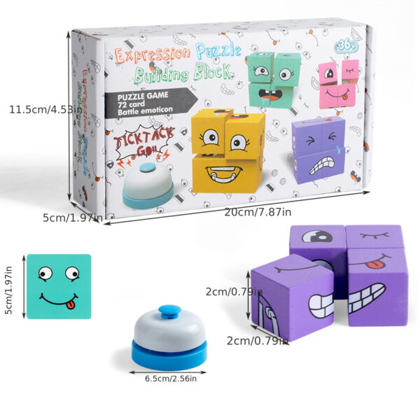 Wooden Face Changing Building Blocks, Magic Face-Changing Wooden Cube Building Blocks Set Equipped with a Bell Fosters Creativity and Imagination, Parent-Child Interactive Games Educational Toys for Kids Boys Girls Birthday, Halloween, Christmas Gift - Image 5