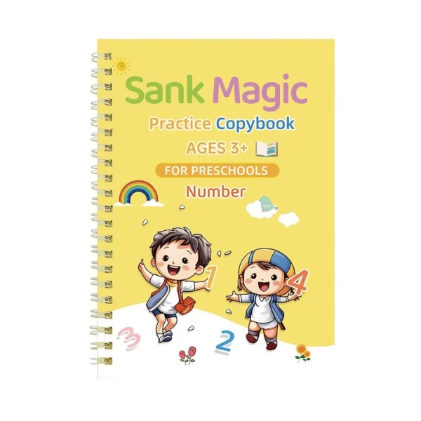 4pcs SANK Magic Calligraphy Practice Copybooks with Hard Pen, Full English Alphabet & Number Practice Workbook for Preschoolers, Durable Grooved Pages, Compact 18.8 x 13.21 cm, Colorful Designs for Easy Learning, Alphabet Learning Aid | Engaging Illustrations | Quality Paper Material - Image 7