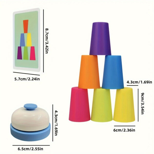54 Cards, 12 Cups, 1 Bell Game Set, Puzzle Competition, Stacking Cups, Tabletop Game, Stacking Tower Game, Christmas Gift, Interactive Toy - Image 9