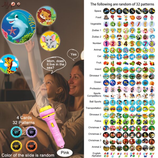 32-Projector Flashlight for Kids - Educational Toy with 32 Interactive Patterns (Dinosaurs, Animals, Numbers 1-10, Fruits) - Portable Bedtime Storytelling Tool, Cognitive Learning Toy for Toddlers - Image 8