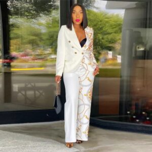 2024 Women Formal Jacket & Trousers Office Lady Outfits Autumn Women Two Pieces Set Print Blazer Coat & Pants Suit Sets Female