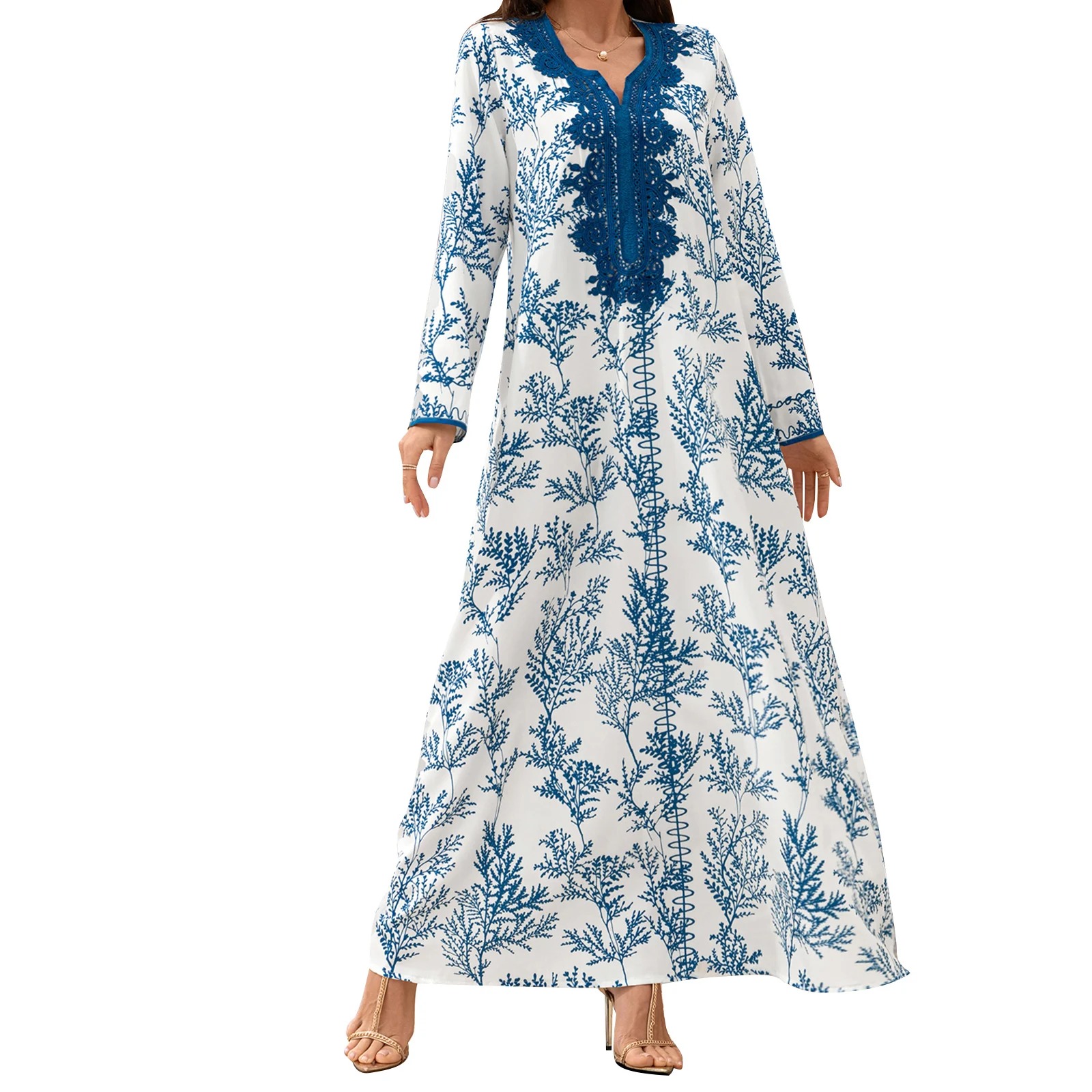 Elegant Floral Print Abaya Dress with Long Sleeves and Flowy Robe for Women Perfect for Prayer and Dubai Jilbab Style - Image 7