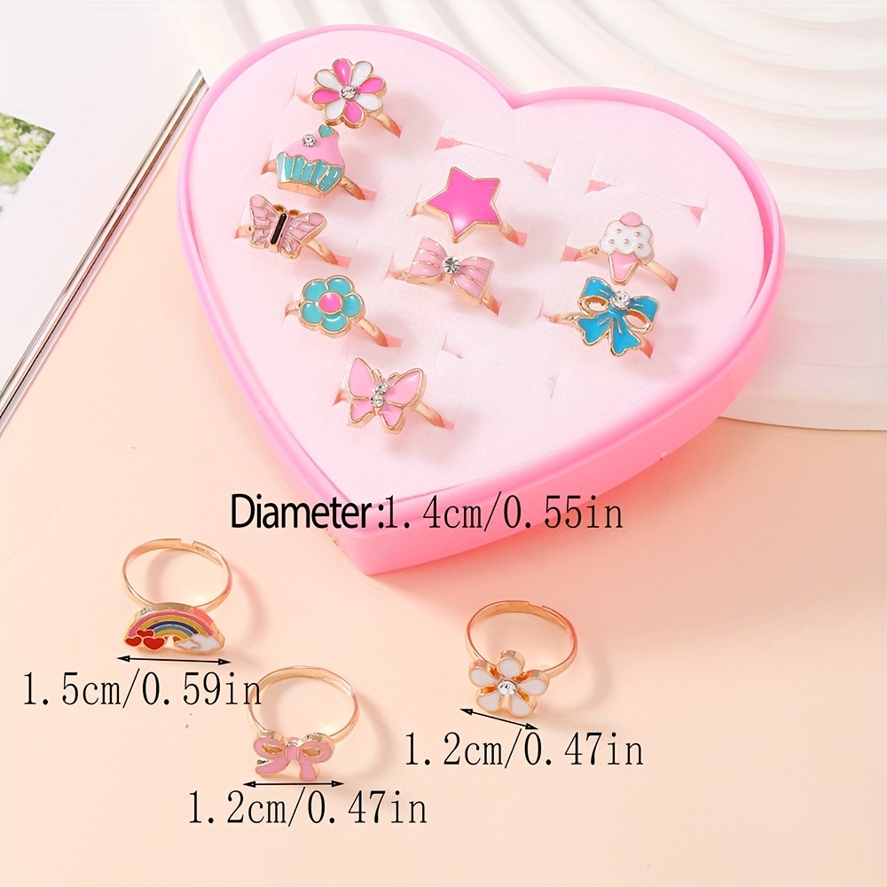 A Set of 12 Cute Golden Cartoon Flower-Shaped Rainbow Rings for Girls. - Image 2