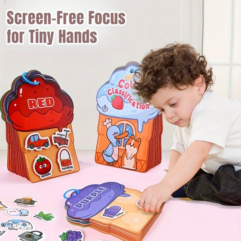 Early Activity Development Busy Book, Reusable DIY Sticker Toy Book for Color Recognition, Word Flashcards, Shape Matching, Interactive Fun Games to Enhance Focus and Cognitive Skills