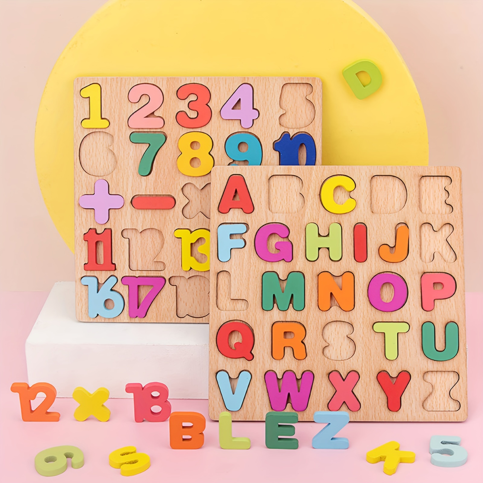Baby Education Toddler Puzzles, 3 Sets Wooden ABC Alphabet/Number/Shape Puzzles, Toddler Learning Toys for Boys and Girls - Image 4