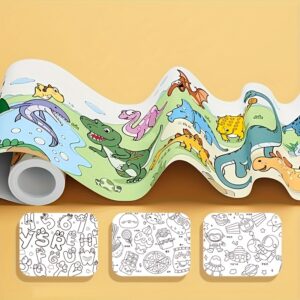 3-Meter Long Creative Doodle Paper Roll for Youngsters – DIY Painting & Graffiti Art, Stimulate Imagination with Fun Animal, Fruit & Object Designs, Perfect Birthday, Halloween, Thanksgiving & Christmas Gift for Ages 3+, Drawing Toys