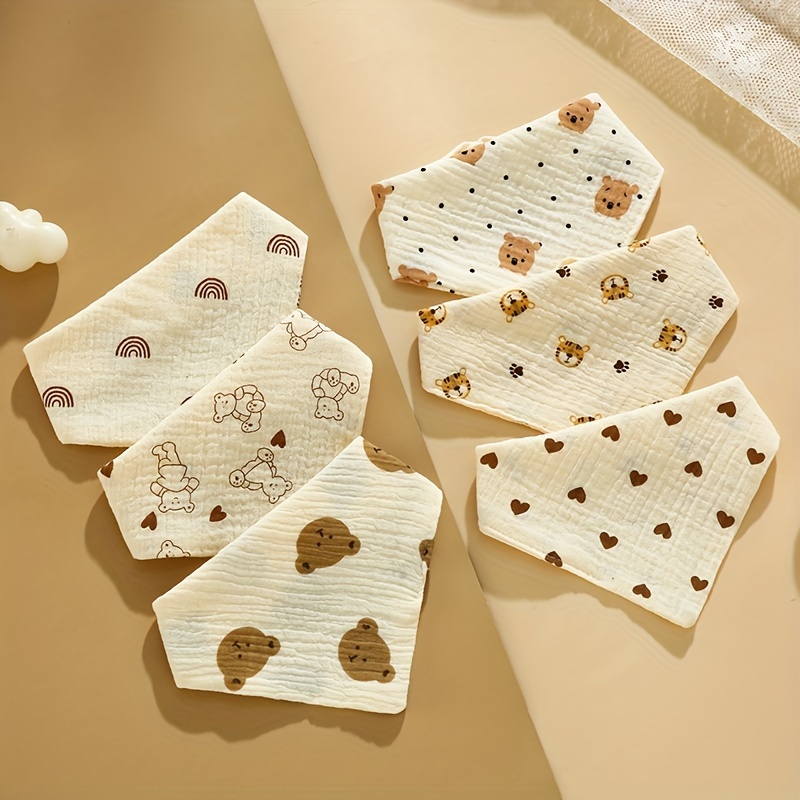 6-Pack Cotton Muslin Baby Bibs with Snap Closure, Soft Absorbent Saliva Cloths, Non-Waterproof Woven Fabric, Wheat Color - Ideal for Home and Travel Use - Image 6