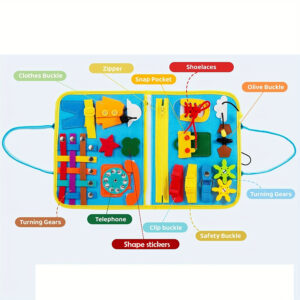 Sky Blue Dinosaur Early Learning Busy Board - 3-Layer Educational Toy for Youngsters, Includes Life Skills, Letters, Numbers, Shapes, Colors, Animals & Weather - Perfect Travel Companion & Gift for Easter, Christmas, Birthdays