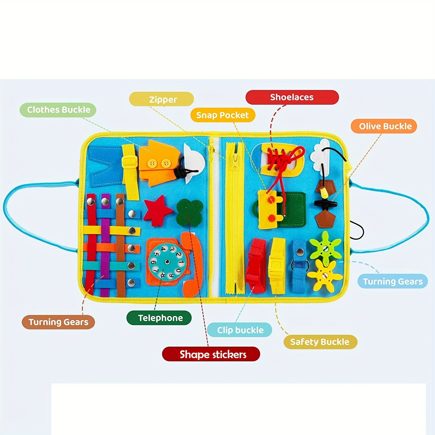 Sky Blue Dinosaur Early Learning Busy Board - 3-Layer Educational Toy for Youngsters, Includes Life Skills, Letters, Numbers, Shapes, Colors, Animals & Weather - Perfect Travel Companion & Gift for Easter, Christmas, Birthdays