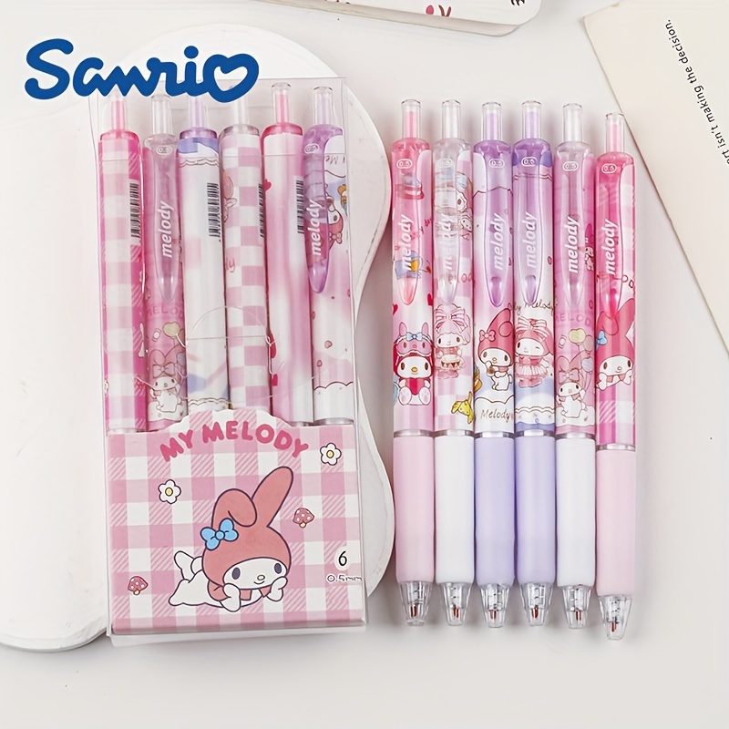 6pcs, 6pcs Cute Hello Kitty Sanrio Series Press Pen Student Fine Soft Grip Brush Question Pen Smooth Tip Gel Pen, SANRIO
