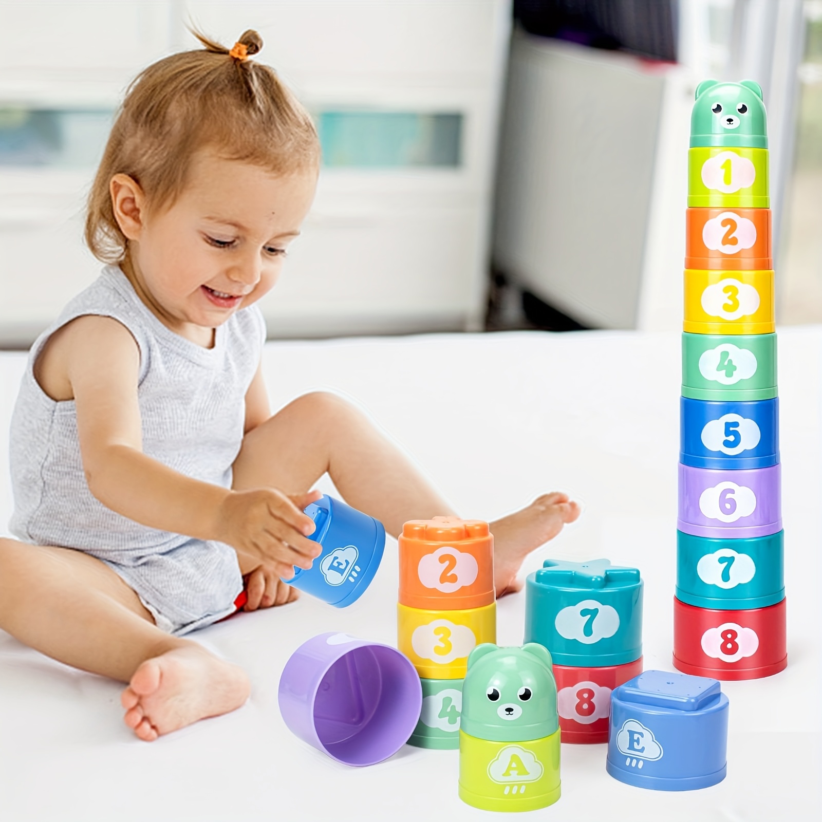 FFYUANFS Stacking Cups Toy for Toddlers - Colorful Plastic Learning Toy with Numbered 1-8, Alphabet & Shape Recognition, Fine Motor Skills Development, Hand-Eye Coordination & Cognitive Play, Toddler Toy, Playful Design, Safe for Toddlers, Toddler Toy, Playful Design, Safe for Toddlers, Sturdy Construction, Early Childhood Education, Parents And Teachers, Early Childhood Education, Parents And Teachers, Early Childhood - Image 2