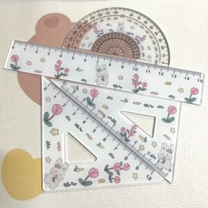 4pcs Multifunctional Ruler Set Featuring a Rabbit And Tulip Design, a Cute Transparent Multi-Use Ruler Set, Includes 4 Different Rulers for Measuring And Drawing, Perfect for Back-To-School Supplies, Study Office Supplies, And As Gifts Or Prizes