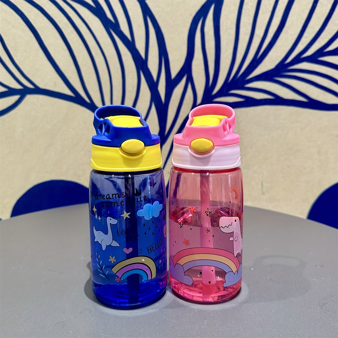 500ml Cute Portable Water Bottle with Straw and Handle, Durable High-Quality BPA-Free PC Material, Leak-Proof Sealable Lid, Vibrant Starry Night and Rainbow Designs, Perfect for Outdoor Activities, Hiking, and Everyday Use