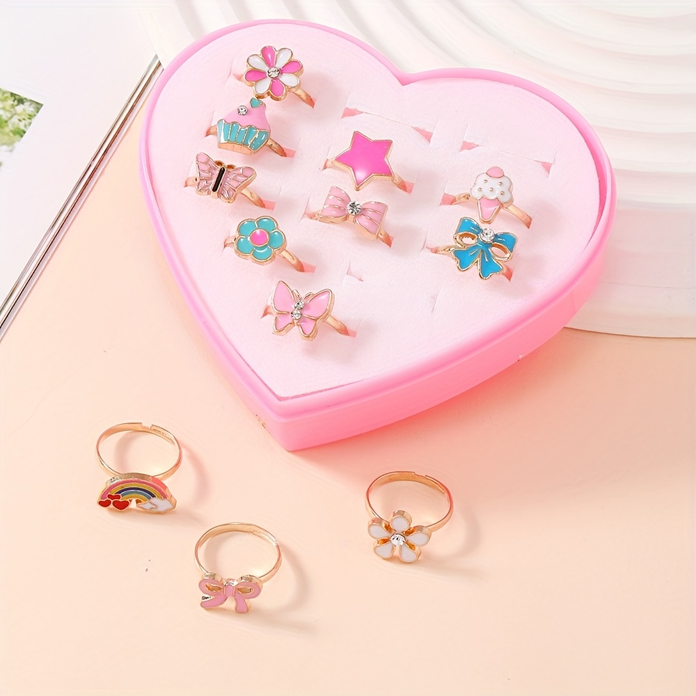A Set of 12 Cute Golden Cartoon Flower-Shaped Rainbow Rings for Girls. - Image 3