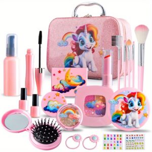 15pcs Pink Unicorn Cosmetics Toy Set - No Physical Cosmetics, Featuring Rainbow, Star And Cloud Designs, Durable Plastic, Perfect for Birthday, Christmas And Halloween Gifts, Suitable for Children
