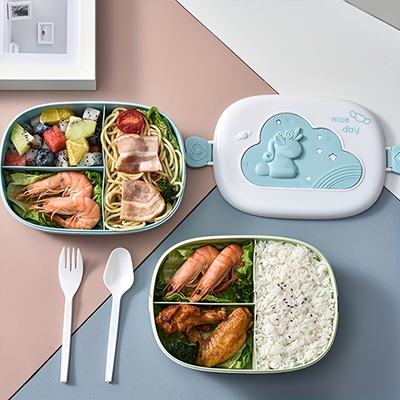 Divided Portable Lunch Box for Students & Office Workers, Microwave Safe & Reheatable, Cute Cartoon Design, Plastic Insulated Lunch Box, Square Shape, Manual Operation, No Power Needed,back to school - Image 7