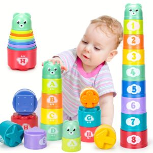 FFYUANFS Stacking Cups Toy for Toddlers - Colorful Plastic Learning Toy with Numbered 1-8, Alphabet & Shape Recognition, Fine Motor Skills Development, Hand-Eye Coordination & Cognitive Play, Toddler Toy, Playful Design, Safe for Toddlers, Toddler Toy, Playful Design, Safe for Toddlers, Sturdy Construction, Early Childhood Education, Parents And Teachers, Early Childhood Education, Parents And Teachers, Early Childhood
