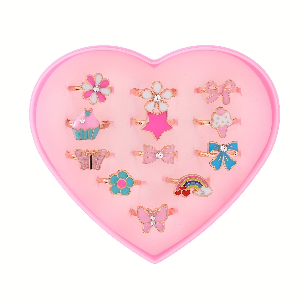 A Set of 12 Cute Golden Cartoon Flower-Shaped Rainbow Rings for Girls. - Image 4