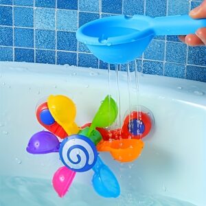 Fun Bathtub Windmill Toy, Very Suitable for Youngsters, Suitable for Bathroom and Outdoor Swimming Pool, Exquisite Gift for Youngsters Over 18 Months (Random Color) (with Two Spoons)