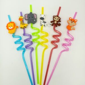 12pcs Jungle Animal Party Theme Reusable Food-Grade PET Straws, and Heat Resistant