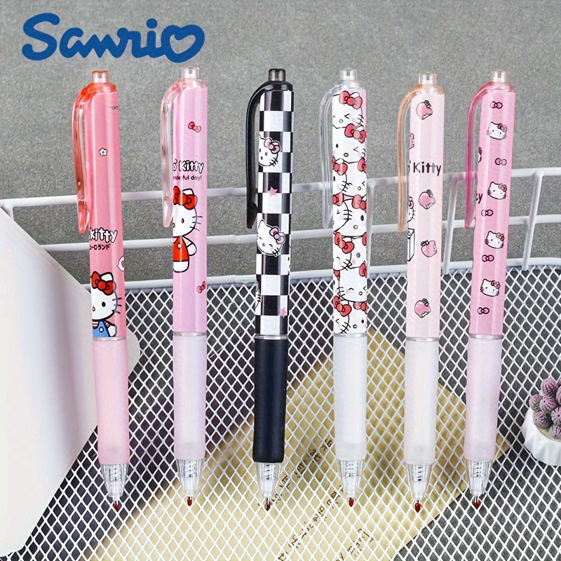 6pcs, 6pcs Cute Hello Kitty Sanrio Series Press Pen Student Fine Soft Grip Brush Question Pen Smooth Tip Gel Pen, SANRIO - Image 6