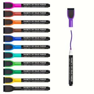 12-Pack Magnetic Dry-Erase Pens with Eraser - Fine Tip, Quick-Dry Ink, Magnetic Caps for easy storage - Compatible with Chalkboard, Whiteboard, Calendar Boards, Office, School, Home - Ideal for Presentations, Meetings, Classroom, Home Use, Magnetic Pen Holder, School Supplies, Presentation Tools, Ergonomic Design, Vibrant Writing Instruments, Durable Construction