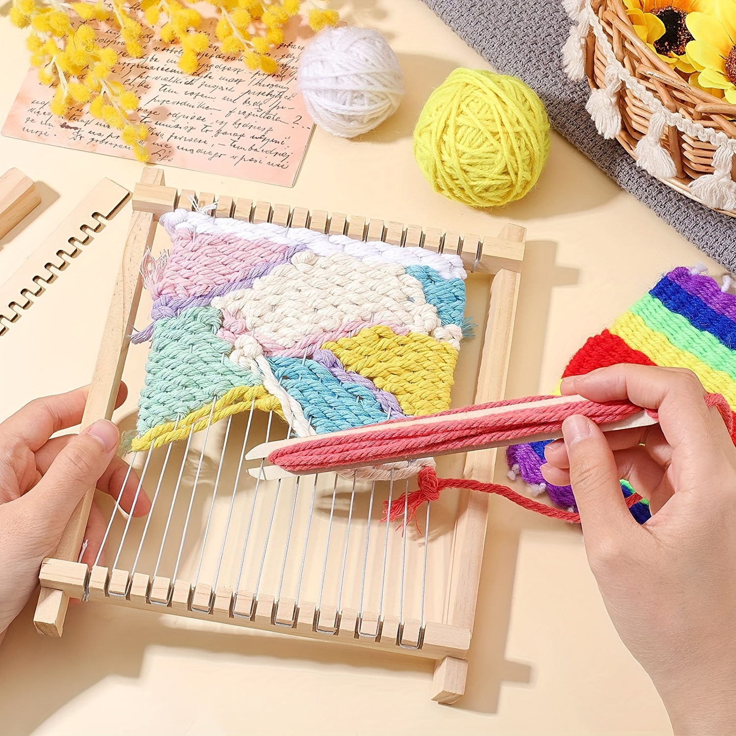1 Set DIY Wooden Weaving Machine Kit - Manual, No Power Needed, Includes Colorful Yarn Balls & Tools, Perfect for Crafting Stylish Tapestries | Art Projects Essential
