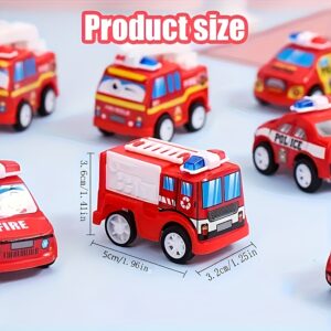 12pcs Cartoon Mini Pull-Back Fire Truck Police Car Toys Birthday Party Gift Pack Reward, Classroom Rewards, Christmas Small Gifts, No Battery Required Color Random