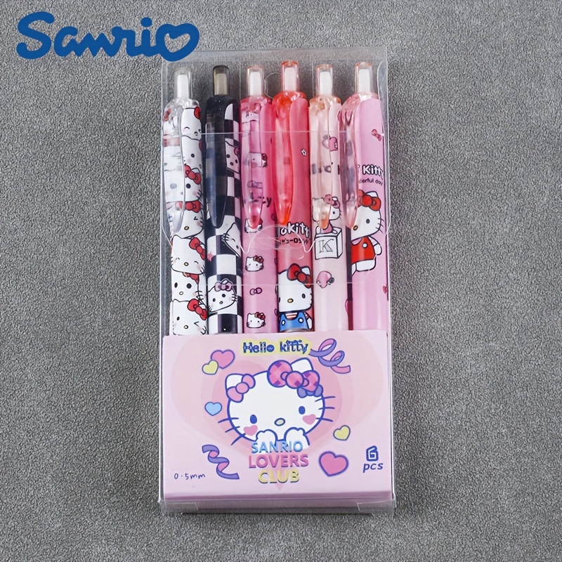 6pcs, 6pcs Cute Hello Kitty Sanrio Series Press Pen Student Fine Soft Grip Brush Question Pen Smooth Tip Gel Pen, SANRIO - Image 2