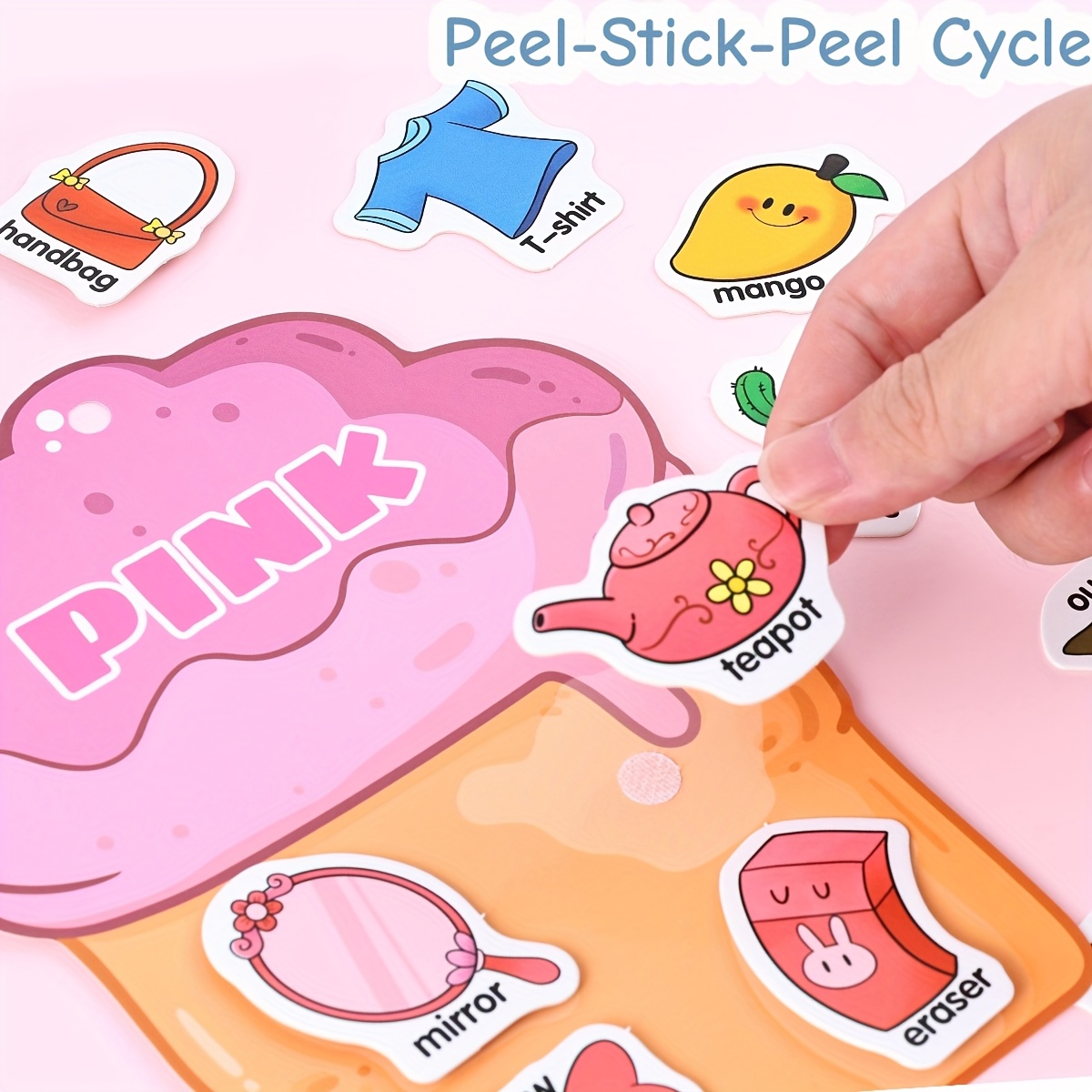 Early Activity Development Busy Book, Reusable DIY Sticker Toy Book for Color Recognition, Word Flashcards, Shape Matching, Interactive Fun Games to Enhance Focus and Cognitive Skills - Image 4