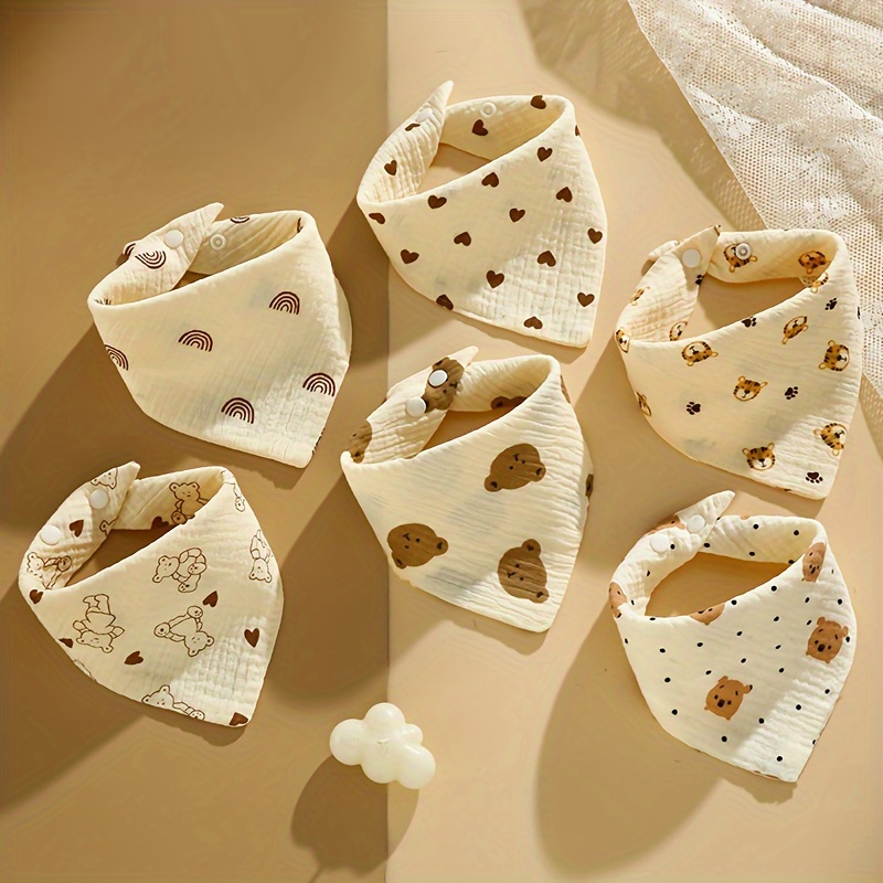 6-Pack Cotton Muslin Baby Bibs with Snap Closure, Soft Absorbent Saliva Cloths, Non-Waterproof Woven Fabric, Wheat Color - Ideal for Home and Travel Use - Image 7