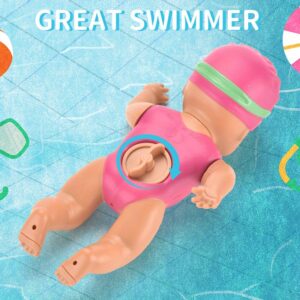 Wind-Up Swimming Doll - Rose Red Bath Toy with Movable Joints, Perfect Kids' Birthday Gift