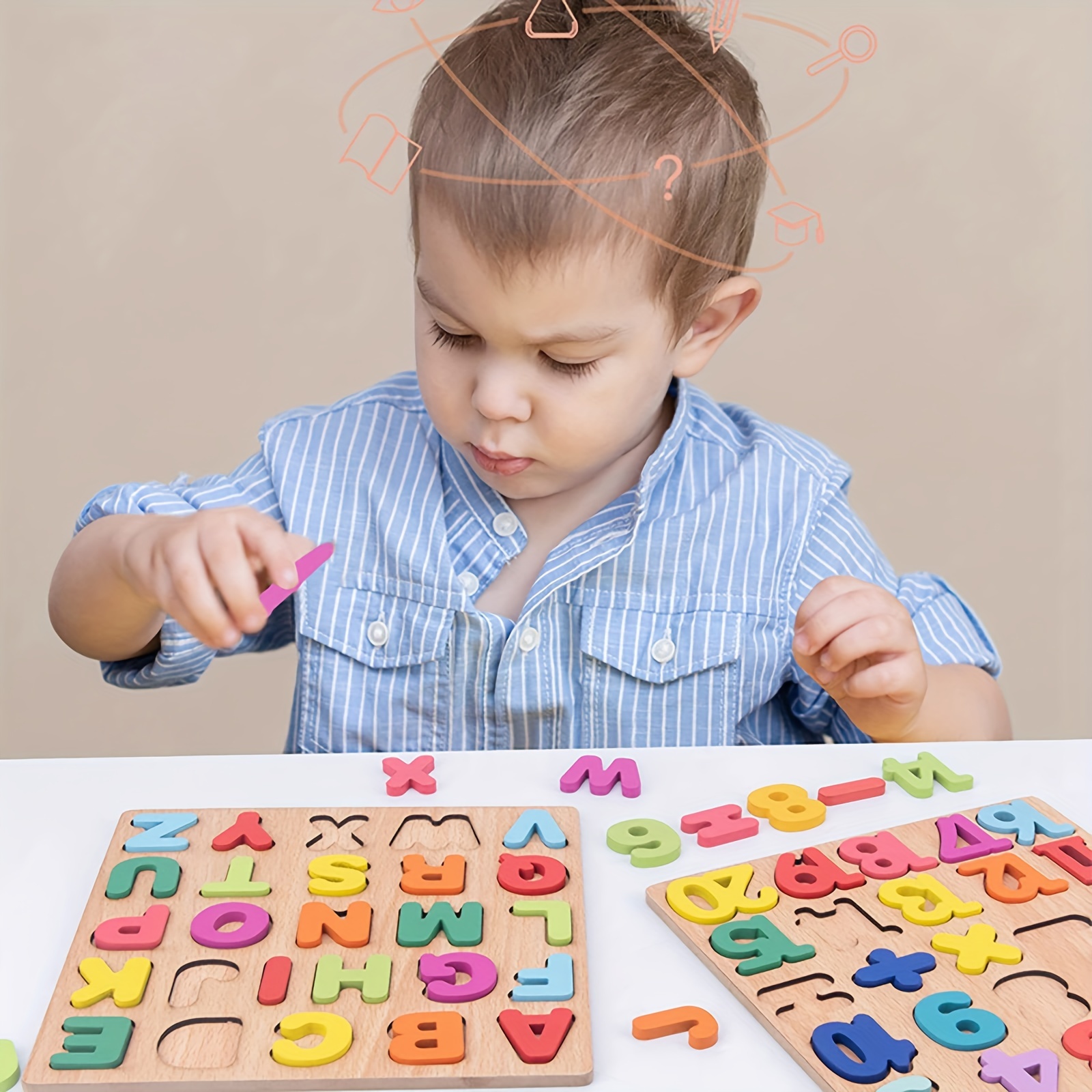 Baby Education Toddler Puzzles, 3 Sets Wooden ABC Alphabet/Number/Shape Puzzles, Toddler Learning Toys for Boys and Girls - Image 2