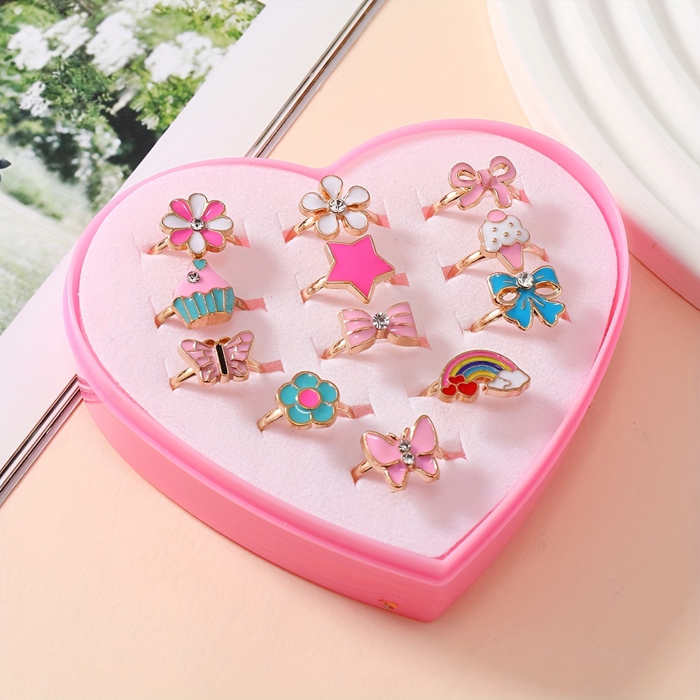 A Set of 12 Cute Golden Cartoon Flower-Shaped Rainbow Rings for Girls. - Image 6