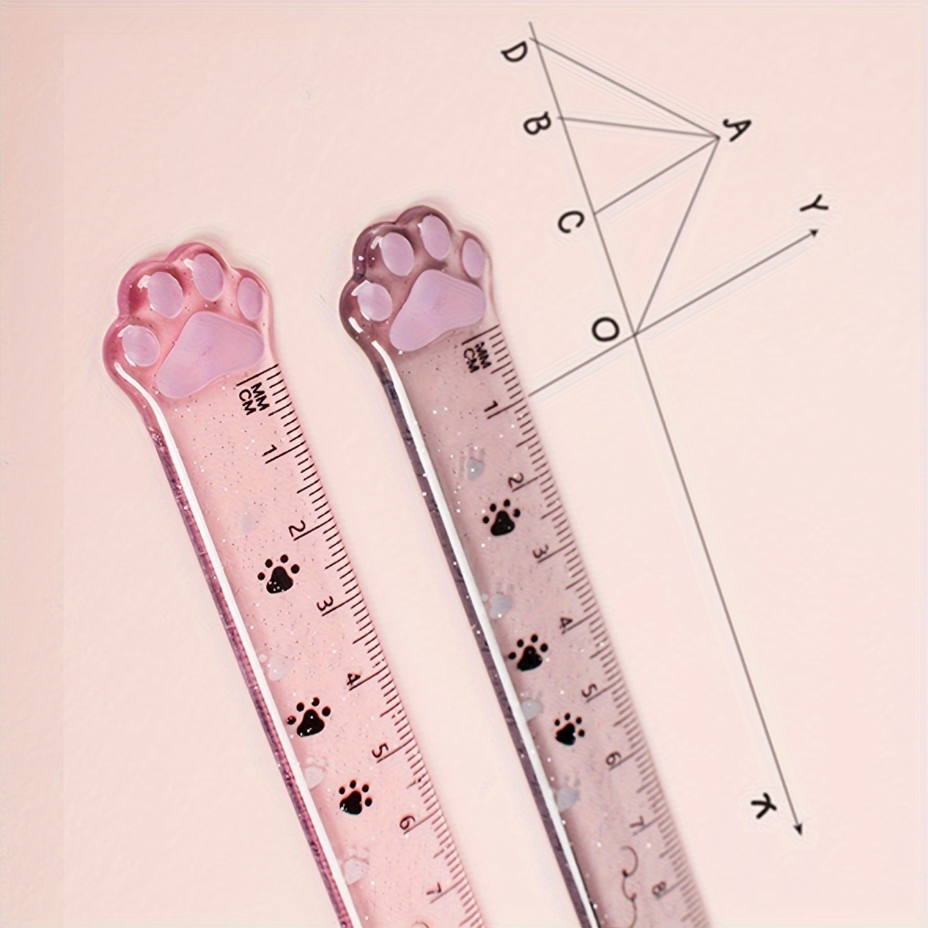 Cat Claw Cute Ruler Random One Animal Ruler, Cute Ruler, Kawaii Stationery, Novelty Straight Ruler, Measuring Tool, Stationery, Pink & Clear With Paw Pattern - Image 3