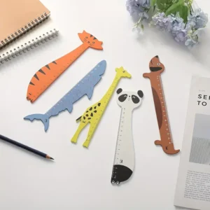 5pcs Animal-Shaped Rulers - Panda, Giraffe, Shark, Dog & Cat Designs - Artificial Wood Dual-Purpose Decorative & Functional Measuring Tools for Home, Classroom, Holiday Gifts, Classroom Accessories, Playful Design, Quality Craftsmanship